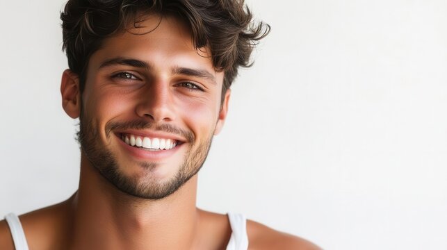 handsome male model with captivating smile studio lighting highlighting chiseled features crisp white background confident and approachable expression