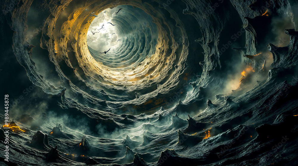 Aufkleber a large wave in the middle of a dark ocean with a light at the end of it