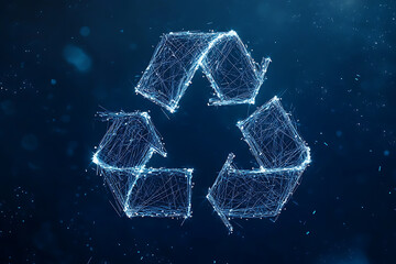 Obraz premium sign recycling , minimalist poster silhouette logo in the wireframe style on a dark blue background