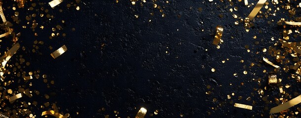 Black Background with Golden Confetti & Streamers