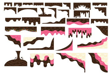Chocolate drops border flat set. Vector illustration.