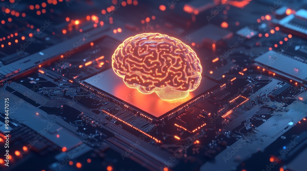 Poster artificial intelligence brain on a circuit board