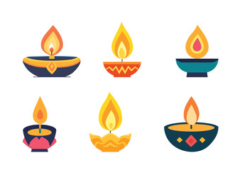 Set of vector illustration of Diwali symbols on white background