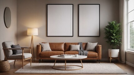 An elegant living room interior design 3d illustration template and interior rendering mockup template.