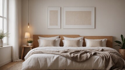 An elegant master bedroom room interior design 3d illustration template and interior rendering mockup template.