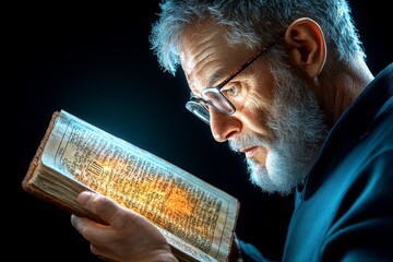 A hyper-realistic image of a scholar reading an ancient manuscript, with detailed focus on the fragile pages, faded ink, and the concentration on the readerâ€™s face