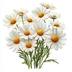 Fototapeta premium A beautiful bouquet of daisies in full bloom, showcasing vibrant white petals and yellow centers, perfect for floral arrangements, white background