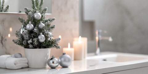 A peaceful white Christmas scene with soft snow blanketing the ground, warm bokeh lights glowing in the background, and a cozy, festive atmosphere that evokes the magic of the holiday season.