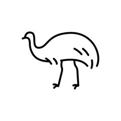 Australian ostrich Emu black line illustration. Animals of Australia.