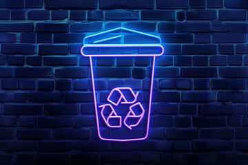 Glowing neon line Trash can icon isolated on brick wall background. Garbage bin sign. Recycle basket icon. Office trash icon. Vector Illustration.


