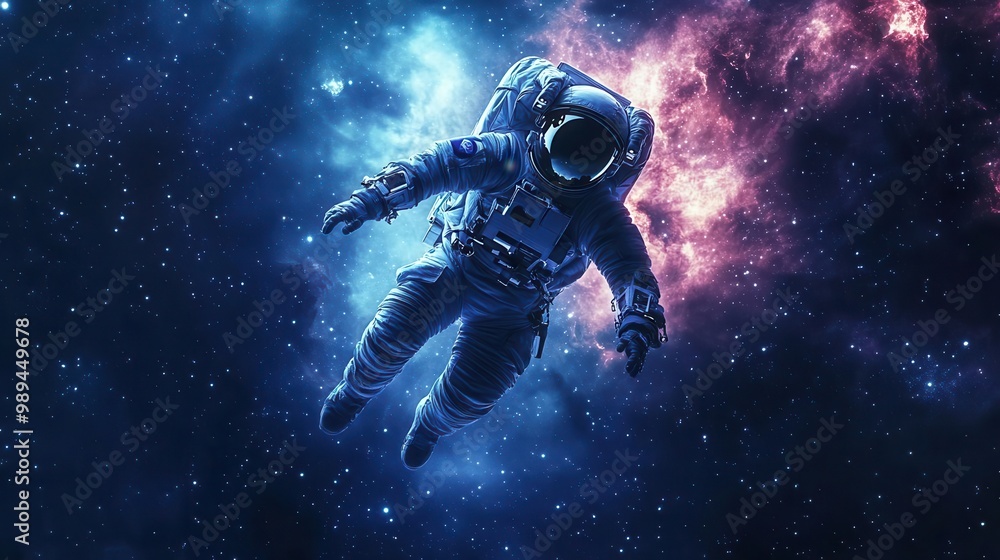 Aufkleber hyperrealistic astronaut floating in deep space stars and nebulae backdrop reflective suit details o