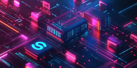 Fototapeta premium Illustration of cutting-edge fintech innovations including AI, blockchain, and digital banking professional and futuristic design 