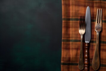 Vintage Kitchen Knife and Forks on Plaid Napkin