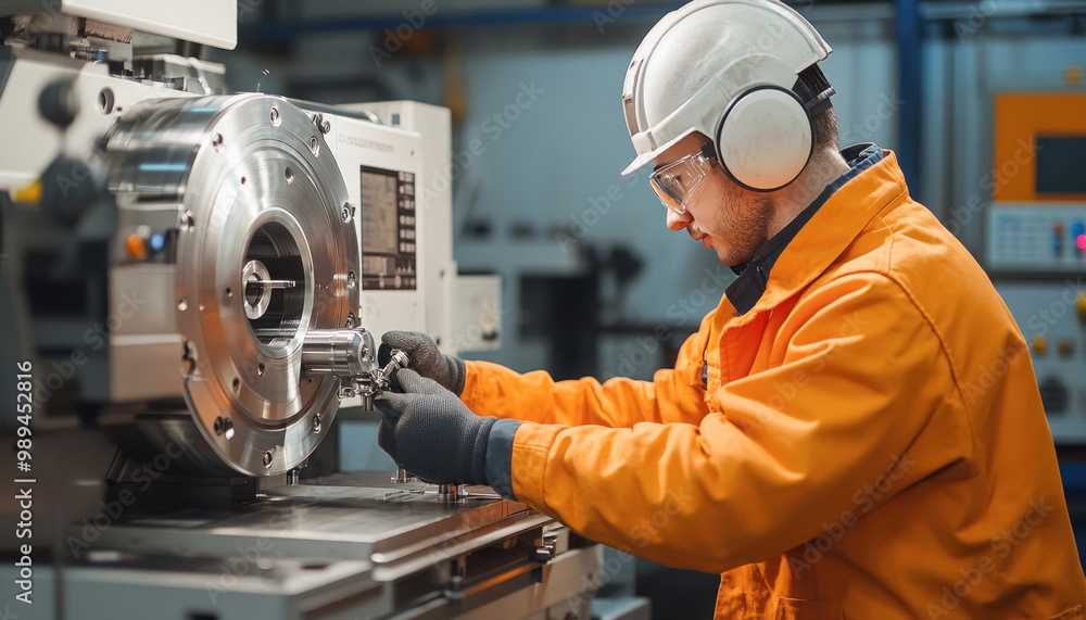 Aufkleber technician working on a machine part in factory