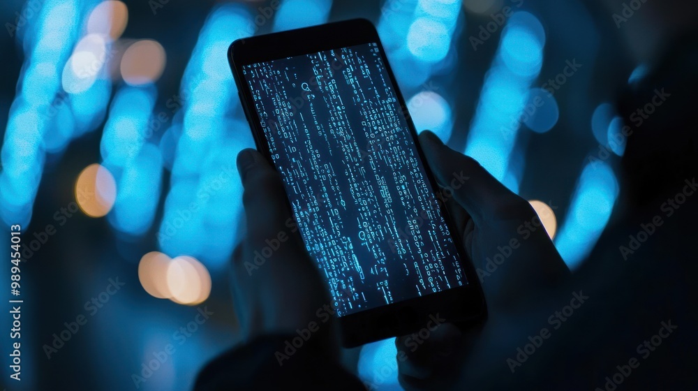 Poster anonymous communication illustrated through a close-up of a smartphone screen displaying encrypted m