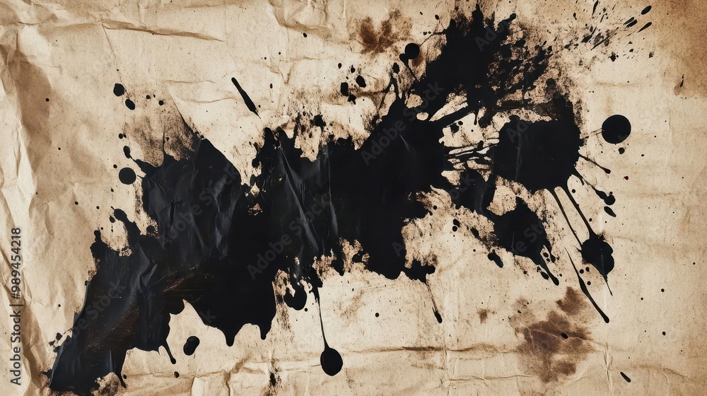 Poster inky ephemera enigmatic array of black coffee and wine stains on textured paper organic shapes overl