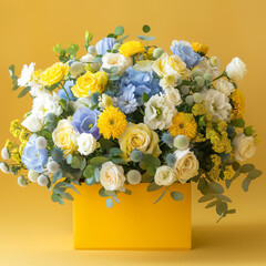 Bouquet of flowers in a vase on a yellow background