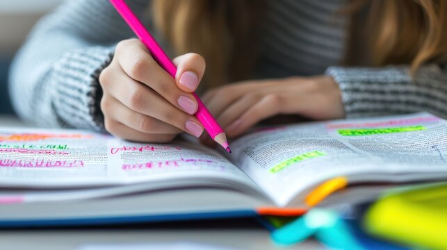 annotating depicted by a student highlighting and writing notes in the margins of an open textbook