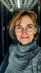 Fototapeta premium A woman wearing glasses and a gray sweater
