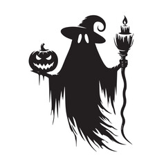 Ghost Halloween vector silhouette full black color white background
