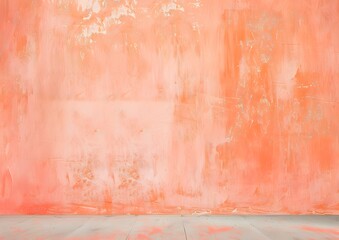 Fototapeta premium Distressed Peach Wall with Wooden Floor Background