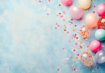 Colorful Balloons & Confetti Blue Background