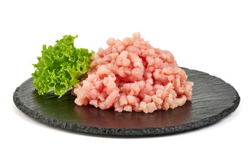 Fresh pork minced meat, isolated on white background