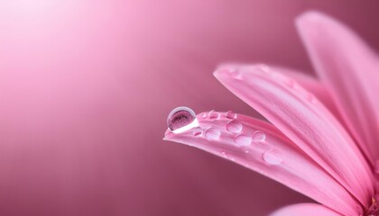A single dewdrop rests on a pink flower petal.