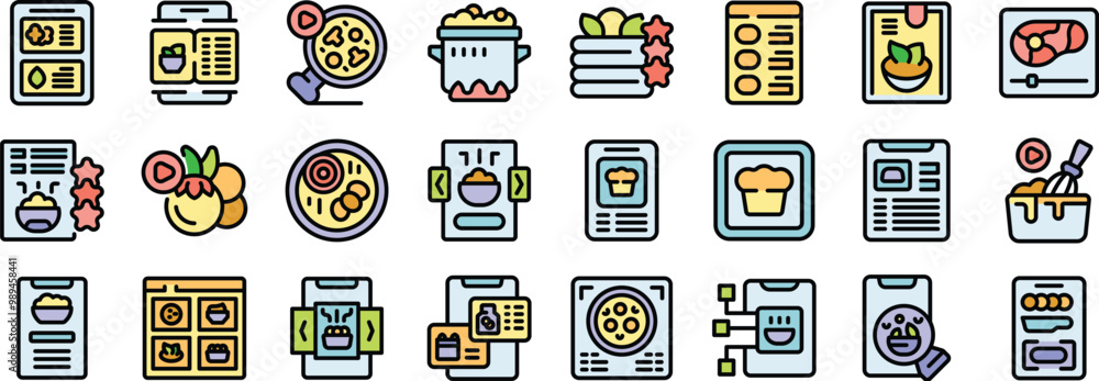 Poster online food ordering icons set, showing different ways of ordering food online using mobile apps and