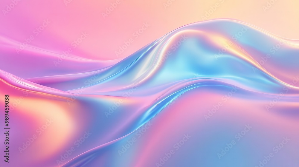 Aufkleber iridescent holographic wave undulating across a gradient background shifting from cool blues to warm