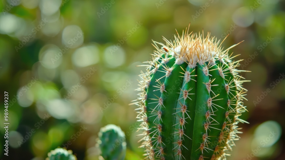 Poster close up macro image of a prickly green cactus