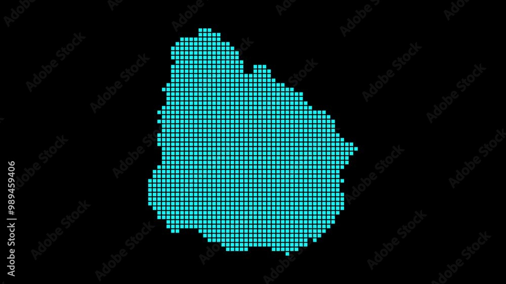Poster uruguay digital map. map of uruguay in dotted style. shape of the country filled with rectangles. po