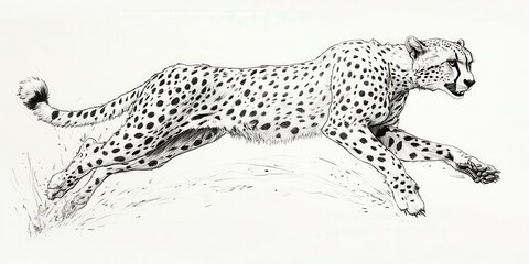 Naklejka premium Design a side view of an agile cheetah in a dynamic, detailed ink drawing Emphasize its sleek form and powerful muscles in motion