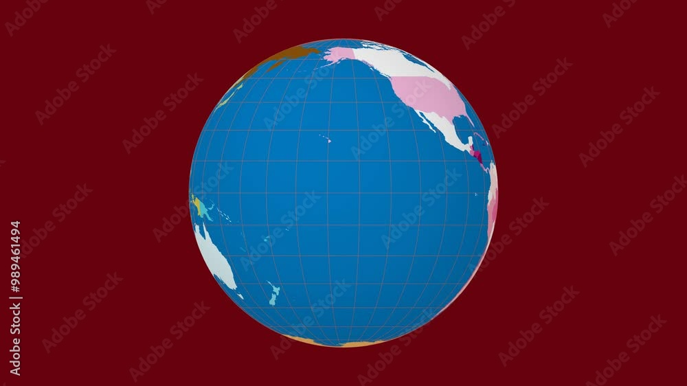 Poster spinning globe. normal sphere view. slow speed planet rotation. colored countries style. world map w