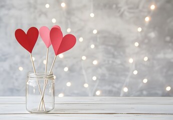 Romantic Valentine's Day Decor with Paper Hearts in Jar