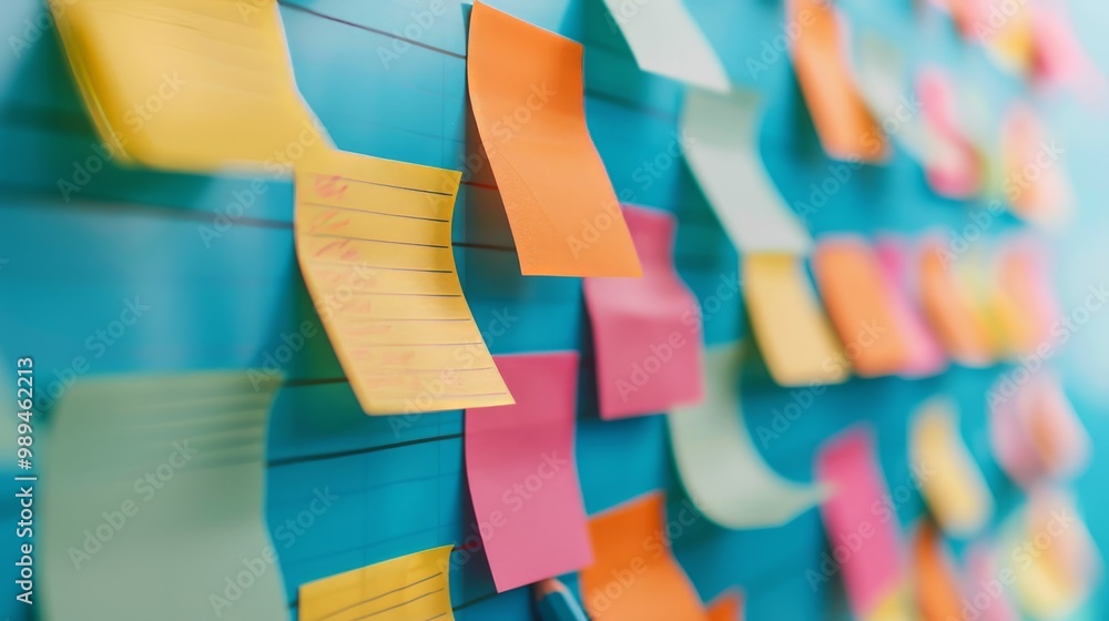 Aufkleber the image depicts a collection of colorful blanc empty sticky notes attached to a wall or board.