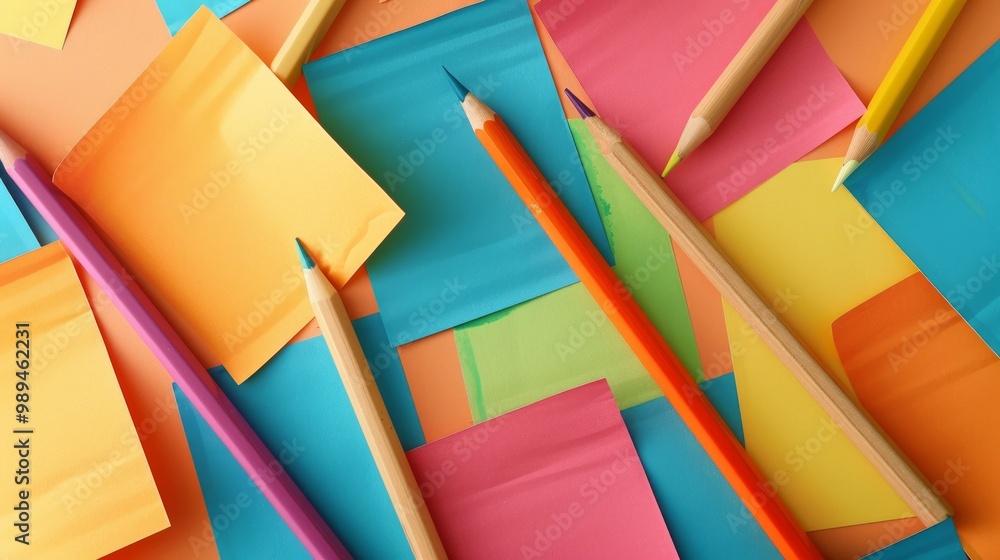 Poster the image depicts a collection of colorful blanc empty sticky notes attached to a wall or board.