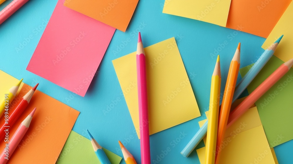 Poster the image depicts a collection of colorful blanc empty sticky notes attached to a wall or board.