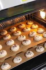 Obraz premium macaroon making process. Baking cakes. Almond flour dessert.