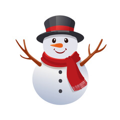Cheerful Snowman with Top Hat and Red Scarf in Winter