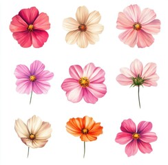 Watercolor wildflowers, cosmos flowers