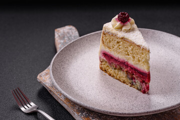 Sweet delicious cake with a layer of raspberry jam