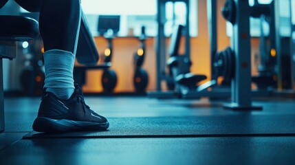 Fototapeta premium gym equipment, with a person's leg in a cast, conveying injury from physical activity