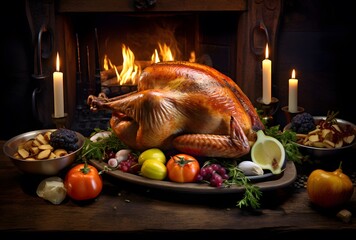 Roasted Turkey Feast with Autumnal Decor