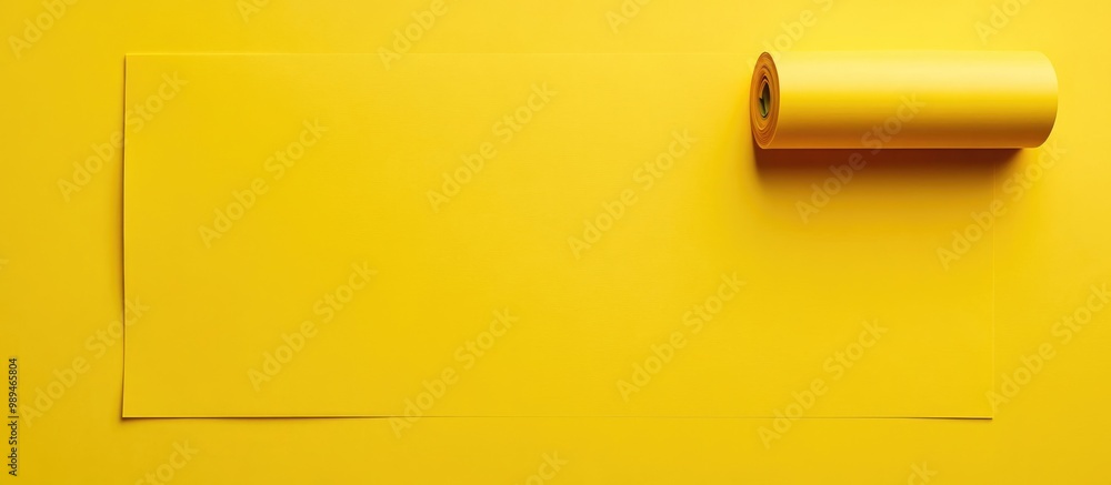 Poster flat lay top view of a yellow paper surface showcasing a product display with shadow overlay effect 