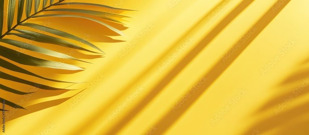 Poster flat lay top view of a yellow paper surface showcasing a product display with shadow overlay effect 