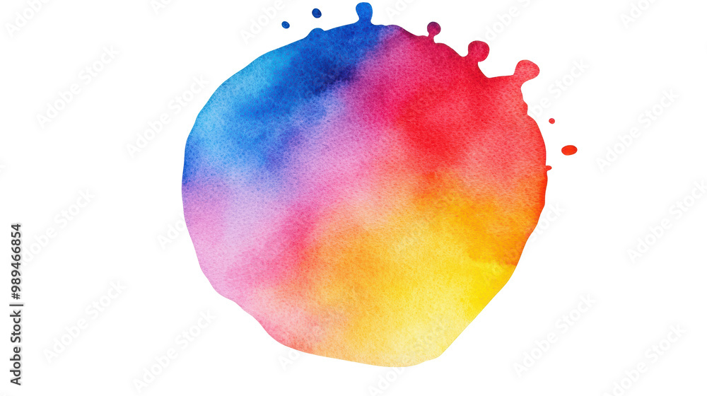 Poster circular watercolor splash with a gradient of colors blending from blue to red and yellow. the soft 