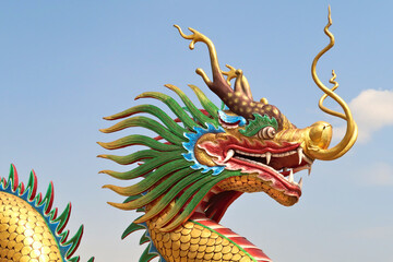 Colorful Thai Dragon, Phaya Naga Statue at the Phop Chok Dhamma Chedi, part of the Wat Huay Pla...