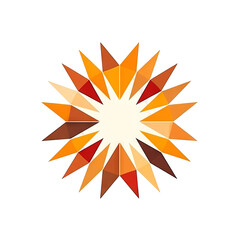 Abstract geometric sun design in shades of orange and brown.