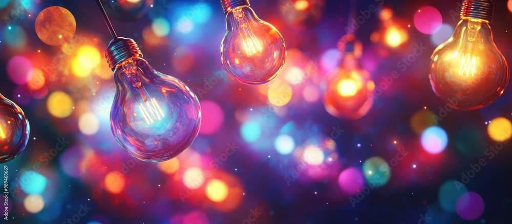 Poster colorful electric bulb cluster in a radiant spherical arrangement featuring an array of scattered el